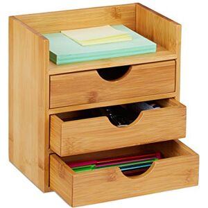 Relaxdays Bamboo Desktop Organizer, 3 Drawers, Desk Tidy, Office Storage Unit, Pen Holder, HxWxD: 21x20x13 cm, Natural, 1 Item Relaxdays Bamboo Desktop Organizer, 3 Drawers, Desk Tidy, Office Storage Unit, Pen Holder, HxWxD: 21x20x13 cm, Natural, 1 Item