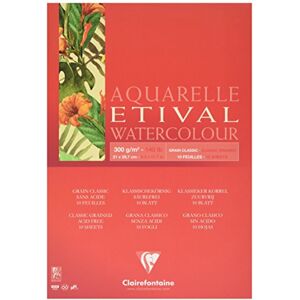Clairefontaine Ref 96391C Etival Classic Grained Glued Watercolour Painting & Drawing Pad (10 Sheets of Paper) A4 (29.7 x 21cm) 300gsm Cellulose Art Paper Clairefontaine Ref 96391C Etival Classic Grained Glued Watercolour Painting & Drawing Pad (10 Sheets of Paper) A4 (29.7 x 21cm) 300gsm Cellulose Art Paper