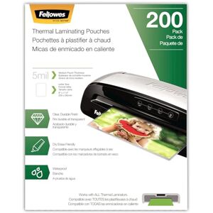 Fellowes Thermal Laminating Pouches, Letter Size Sheets, 5mil 200pk, Clear (5743601) Fellowes Thermal Laminating Pouches, Letter Size Sheets, 5mil 200pk, Clear (5743601)