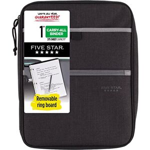 Five Star Zipper Binder, 1 Inch 3-Ring Binder, Carry-All with Internal Pockets and Dividers, 375 Total Sheet Capacity, Heathered Black/Gray (29092IT8) Five Star Zipper Binder, 1 Inch 3-Ring Binder, Carry-All with Internal Pockets and Dividers, 375 Total Sheet Capacity, Heathered Black/Gray (29092IT8)