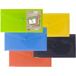 eco-eco DL 50% Recycled Assorted Colours Press Stud Popper Wallet, Plastic Folders (Pack of 25), eco079x25 eco-eco DL 50% Recycled Assorted Colours Press Stud Popper Wallet, Plastic Folders (Pack of 25), eco079x25