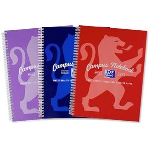 Oxford Campus A4 Notebook, Wirebound, 8 mm Lined with Margin, 140 Page, Pack of 3 Notepads, Bright Colours, Optik Paper+ Oxford Campus A4 Notebook, Wirebound, 8 mm Lined with Margin, 140 Page, Pack of 3 Notepads, Bright Colours, Optik Paper+