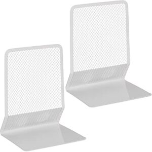 Relaxdays Set of 2 Bookends, Modern Mesh Design, for Books and Folders, Dividers, 17 x 13.5 x 10.5 cm, Metal, White, Steel Relaxdays Set of 2 Bookends, Modern Mesh Design, for Books and Folders, Dividers, 17 x 13.5 x 10.5 cm, Metal, White, Steel