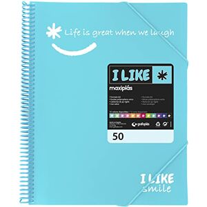 Grafoplás Spiral Bound Wallet A4 Light Blue 50 Pockets Polypropylene I Like Smile 39225033 Grafoplás Spiral Bound Wallet A4 Light Blue 50 Pockets Polypropylene I Like Smile 39225033