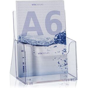 VITAdisplays DIN A6 table brochure stand for flyers and brochures as a practical postcard stand in portrait format Transparent flyer stand as a brochure holder for your printed advertisement. VITAdisplays DIN A6 table brochure stand for flyers and brochures as a practical postcard stand in portrait format Transparent flyer stand as a brochure holder for your printed advertisement.