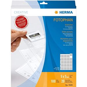 HERMA 7699 Slide Sleeves for Framed Slides, Pack of 100, 5 x 5 cm, 20 Compartments, Clear/Matt, Visible on Both Sides, Fotophan Photo Covers, Collecting Sleeves with Euro Holes for Slide Archiving, HERMA 7699 Slide Sleeves for Framed Slides, Pack of 100, 5 x 5 cm, 20 Compartments, Clear/Matt, Visible on Both Sides, Fotophan Photo Covers, Collecting Sleeves with Euro Holes for Slide Archiving,