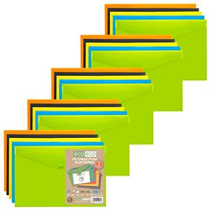 eco-eco A5 50% Recycled Assorted Colours Press Stud Popper Wallet, Plastic Folders (Pack of 25), Green, black, blue, yellow, orange eco-eco A5 50% Recycled Assorted Colours Press Stud Popper Wallet, Plastic Folders (Pack of 25), Green, black, blue, yellow, orange
