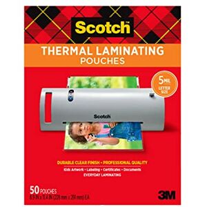 Scotch Premium Quality Thermal Laminating Pouches 5mm Thick for Extra Protection Pack of 50 Letter Size Laminating Pouches Our Most Durable Laminating Pouches 8.9" x 11.4" Clear Scotch Premium Quality Thermal Laminating Pouches 5mm Thick for Extra Protection Pack of 50 Letter Size Laminating Pouches Our Most Durable Laminating Pouches 8.9" x 11.4" Clear