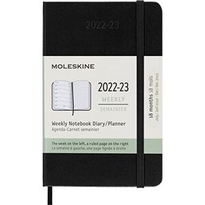 Moleskine 18-Month Weekly Planner/Diary, Weekly Planner 2022/2023, Weekly Notebook with Hard Cover and Elastic Closure, Size Pocket 9 x 14 cm, Colour Black Moleskine 18-Month Weekly Planner/Diary, Weekly Planner 2022/2023, Weekly Notebook with Hard Cover and Elastic Closure, Size Pocket 9 x 14 cm, Colour Black
