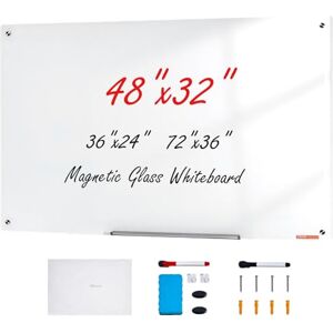 VEVOR Magnetic Glass Whiteboard, Dry Erase Board 48"x32", Wall-Mounted Large White Glassboard Frameless, with Marker Tray, an Eraser and 2 Markers, White VEVOR Magnetic Glass Whiteboard, Dry Erase Board 48"x32", Wall-Mounted Large White Glassboard Frameless, with Marker Tray, an Eraser and 2 Markers, White