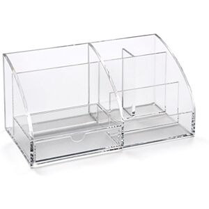 Osco Transparent Acrylic Desk Tidy Pen Pot, 7 Section Organiser with Pull-Out Drawer for Stationery, Cosmetics & Home Office Supplies, H12×W25×D13 cm, Clear Osco Transparent Acrylic Desk Tidy Pen Pot, 7 Section Organiser with Pull-Out Drawer for Stationery, Cosmetics & Home Office Supplies, H12×W25×D13 cm, Clear