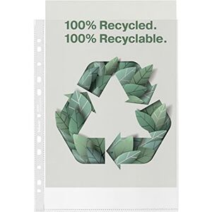 Esselte Recycle A4 Pockets, Embossed Strong PP, 100 Micron, Plastic Punched Poly Pockets, Pack of 50, 627501 Esselte Recycle A4 Pockets, Embossed Strong PP, 100 Micron, Plastic Punched Poly Pockets, Pack of 50, 627501
