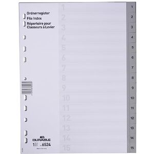 Durable Hunke &Jochheim Index Polypropylene 1–15, Grey, A4 215/230 x 297 MM, 15 Sheets Durable Hunke &Jochheim Index Polypropylene 1–15, Grey, A4 215/230 x 297 MM, 15 Sheets