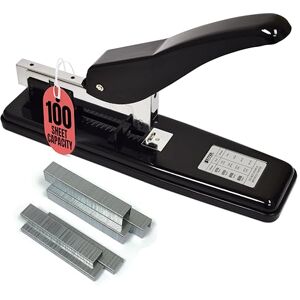Better Office Products Heavy Duty Commercial Stapler with 2,000 Staples, Black Polished Steel, 100 Sheet High Capacity, Rounded Ergonomic Lever & Weighted Stability Base, Jam Free Large Stapler, by Better Office Products Heavy Duty Commercial Stapler with 2,000 Staples, Black Polished Steel, 100 Sheet High Capacity, Rounded Ergonomic Lever & Weighted Stability Base, Jam Free Large Stapler, by