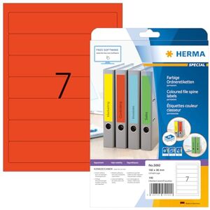 HERMA Self Adhesive Spine Labels, 7 Labels per A4 Sheet, 20 Sheets, 192 x 38 mm, 140 Labels, Blank Lever Arch File Folder Labels Stickers, Sticky Labels for Laser & Inkjet Printer, Red HERMA Self Adhesive Spine Labels, 7 Labels per A4 Sheet, 20 Sheets, 192 x 38 mm, 140 Labels, Blank Lever Arch File Folder Labels Stickers, Sticky Labels for Laser & Inkjet Printer, Red