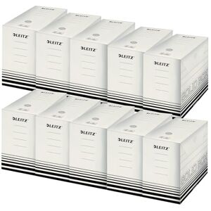 Leitz Solid Box 61290001 Archive Box, 150 mm Spine Width, A4 Folding Box with Tab, Storage Box for up to 1400 Sheets, Storage Box Made of 100% Ribbed Recycled Cardboard, Pack of 10, White/Black Leitz Solid Box 61290001 Archive Box, 150 mm Spine Width, A4 Folding Box with Tab, Storage Box for up to 1400 Sheets, Storage Box Made of 100% Ribbed Recycled Cardboard, Pack of 10, White/Black