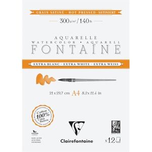 Clairefontaine 976027C Bloc Encollé 2 Côtés Fontaine Extra Blanc 12 Feuilles Papier Aquarelle Extra Blanc 100% Coton Grain Satiné Qualité Professionnelle A4 300g Clairefontaine 976027C Bloc Encollé 2 Côtés Fontaine Extra Blanc 12 Feuilles Papier Aquarelle Extra Blanc 100% Coton Grain Satiné Qualité Professionnelle A4 300g