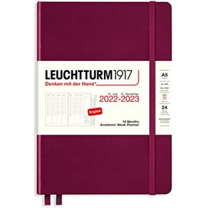 LEUCHTTURM1917 366027 Academic Weekly Planner Medium (A5) 2023, 18 Months, Port Red, English LEUCHTTURM1917 366027 Academic Weekly Planner Medium (A5) 2023, 18 Months, Port Red, English