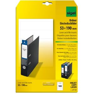 Sigel LP734 Lever Arch File Spine Labels, 5.3 x 19 cm, 185 gsm, 100 Pieces equal to 20 sheets, White Sigel LP734 Lever Arch File Spine Labels, 5.3 x 19 cm, 185 gsm, 100 Pieces equal to 20 sheets, White