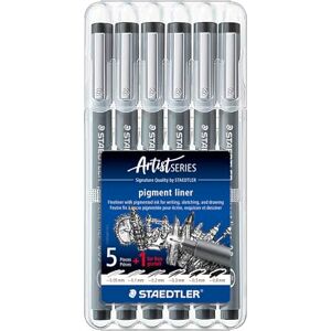 STAEDTLER 308 SB6P1 Pigment Liner Fineliner Pens with Assorted Line Width Black (Set of 5 + 1 Free) STAEDTLER 308 SB6P1 Pigment Liner Fineliner Pens with Assorted Line Width Black (Set of 5 + 1 Free)