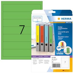 HERMA Self Adhesive Spine Labels, 7 Labels per A4 Sheet, 20 Sheets, 192 x 38 mm, 140 Labels, Blank Lever Arch File Folder Labels Stickers, Sticky Labels for Laser & Inkjet Printer, Green HERMA Self Adhesive Spine Labels, 7 Labels per A4 Sheet, 20 Sheets, 192 x 38 mm, 140 Labels, Blank Lever Arch File Folder Labels Stickers, Sticky Labels for Laser & Inkjet Printer, Green