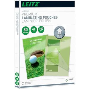 Leitz 74780000 Laminating Pouches Made of 80 Micron Thick Material (Transparent, Glossy, A4 and UDT) Pack of 100 Leitz 74780000 Laminating Pouches Made of 80 Micron Thick Material (Transparent, Glossy, A4 and UDT) Pack of 100