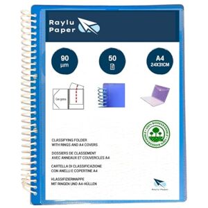 RAYLU PAPER ® – Ring Folder with A4 90 Micron Clear Sleeves and Envelope with Velcro Closure, Customizable Cover, 100% Biodegradable Sleeve Binder (50 Pockets, Blue) RAYLU PAPER ® – Ring Folder with A4 90 Micron Clear Sleeves and Envelope with Velcro Closure, Customizable Cover, 100% Biodegradable Sleeve Binder (50 Pockets, Blue)