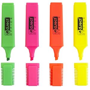 D.RECT 1127 Set of 4 Highlighters with Angled Tip, Highlighter Pen, Set of 4 Colors D.RECT 1127 Set of 4 Highlighters with Angled Tip, Highlighter Pen, Set of 4 Colors