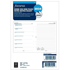 Filofax Calendar Diary Refill, A5 Size, Week on One Page with Notes, White Paper, Multilingual: Five Languages, 2024 (C68509-24) Filofax Calendar Diary Refill, A5 Size, Week on One Page with Notes, White Paper, Multilingual: Five Languages, 2024 (C68509-24)