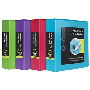 Oxford 3 Ring Binders, 2 Inch ONE-Touch Easy Open D Rings, View Binder Covers, Durable Hinge, Non-Stick, PVC-Free, Fashion Colors, 4 Pack (79913) Oxford 3 Ring Binders, 2 Inch ONE-Touch Easy Open D Rings, View Binder Covers, Durable Hinge, Non-Stick, PVC-Free, Fashion Colors, 4 Pack (79913)