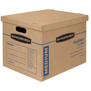 BANKERS BOX 10 Strong Moving Boxes, SmoothMove Classic 38 Litre Cardboard Moving Packing Storage Boxes, Tape-Free Assembly, Easy Carry Handles 45cm x 33cm x 26cm (Pack of 10), Brown BANKERS BOX 10 Strong Moving Boxes, SmoothMove Classic 38 Litre Cardboard Moving Packing Storage Boxes, Tape-Free Assembly, Easy Carry Handles 45cm x 33cm x 26cm (Pack of 10), Brown