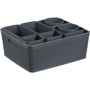 Relaxdays Drawer Organiser, 10-Piece Set, Compartments, Organising System, Plastic Divider Box, Various Sizes, Grey Relaxdays Drawer Organiser, 10-Piece Set, Compartments, Organising System, Plastic Divider Box, Various Sizes, Grey