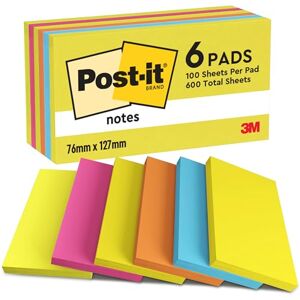 Post-it Notes Energetic Color Collection, Pack of 6 Pads, 100 Sheets per Pad, 76 mm x 127 mm, Yellow, Blue, Orange, Pink, Green Colors Self-Stick Notes for Note Taking, to Do Lists & Reminders Post-it Notes Energetic Color Collection, Pack of 6 Pads, 100 Sheets per Pad, 76 mm x 127 mm, Yellow, Blue, Orange, Pink, Green Colors Self-Stick Notes for Note Taking, to Do Lists & Reminders