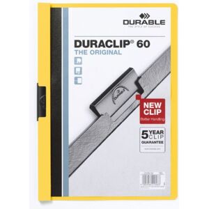 Durable DURACLIP 60 A4 Clip Folder Holds Up to 60 Sheets of A4 Paper Strong Metal Sprung Clip Pack of 25 Yellow Colour Folders for Organising Documents Durable DURACLIP 60 A4 Clip Folder Holds Up to 60 Sheets of A4 Paper Strong Metal Sprung Clip Pack of 25 Yellow Colour Folders for Organising Documents
