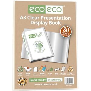 eco-eco A3 Size 50% Recycled 80 Pockets Clear Presentation Display Book, Storage Case Portfolio Art Folder with Plastic Sleeves, eco153 eco-eco A3 Size 50% Recycled 80 Pockets Clear Presentation Display Book, Storage Case Portfolio Art Folder with Plastic Sleeves, eco153
