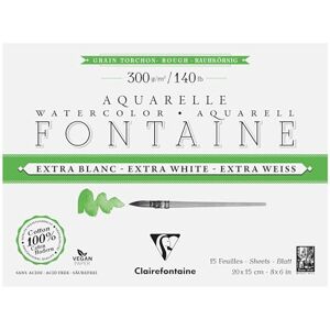 Clairefontaine 976078C Bloc Encollé 4 Côtés Fontaine Extra Blanc Grain Torchon 15x20cm 300g 15 Feuilles Papier Aquarelle Extra Blanc 100% Coton Qualité Professionnelle Clairefontaine 976078C Bloc Encollé 4 Côtés Fontaine Extra Blanc Grain Torchon 15x20cm 300g 15 Feuilles Papier Aquarelle Extra Blanc 100% Coton Qualité Professionnelle