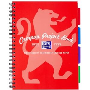 Oxford Campus A4 Project Notebook with Dividers, Wirebound, 8 mm Lined with Margin, 200 Pages, Pack of 1, Optik Paper+, Red Oxford Campus A4 Project Notebook with Dividers, Wirebound, 8 mm Lined with Margin, 200 Pages, Pack of 1, Optik Paper+, Red