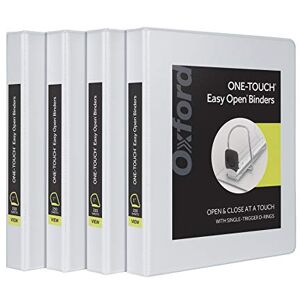 Oxford 3 Ring Binders, Binders for School and Office, 1 Inch ONE-Touch Easy Open D Rings, 3-Sided View Binder Covers, Xtralife Hinge, Non-Stick, PVC-Free,White, 250-Sheet Capacity, 4 Pack (79904) Oxford 3 Ring Binders, Binders for School and Office, 1 Inch ONE-Touch Easy Open D Rings, 3-Sided View Binder Covers, Xtralife Hinge, Non-Stick, PVC-Free,White, 250-Sheet Capacity, 4 Pack (79904)