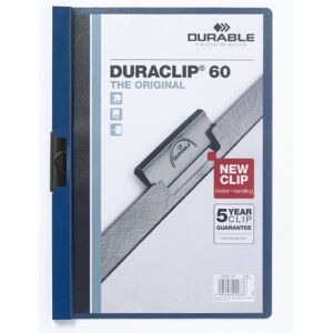 Durable DURACLIP 60 A4 Clip Folder Holds up to 60 Sheets of A4 Paper Robust Metal Sprung Clip Pack of 5 Folders in Dark Blue Durable DURACLIP 60 A4 Clip Folder Holds up to 60 Sheets of A4 Paper Robust Metal Sprung Clip Pack of 5 Folders in Dark Blue
