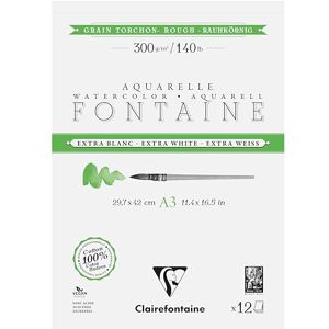 Clairefontaine 976088C Bloc Encollé 2 Côtés Fontaine Extra Blanc Grain Torchon A3 29,7x42 cm 300g 12 Feuilles Papier Aquarelle Extra Blanc 100% Coton Qualité Professionnelle Clairefontaine 976088C Bloc Encollé 2 Côtés Fontaine Extra Blanc Grain Torchon A3 29,7x42 cm 300g 12 Feuilles Papier Aquarelle Extra Blanc 100% Coton Qualité Professionnelle