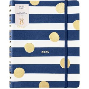 Busy B Spiral Weekly Diary 2025 Navy Stripe & Gold Spot Faux Leather Cover Week-to-View Layout, Notes, Monthly Planners & Tabs, Storage Pocket & Elastic Closure Band – Jan-Dec Busy B Spiral Weekly Diary 2025 Navy Stripe & Gold Spot Faux Leather Cover Week-to-View Layout, Notes, Monthly Planners & Tabs, Storage Pocket & Elastic Closure Band – Jan-Dec