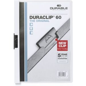 Durable DURACLIP 60 A4 Clip Folder Holds Up to 60 Sheets of A4 Paper Strong Metal Sprung Clip Pack of 25 White Colour Folders for Organising Documents Durable DURACLIP 60 A4 Clip Folder Holds Up to 60 Sheets of A4 Paper Strong Metal Sprung Clip Pack of 25 White Colour Folders for Organising Documents