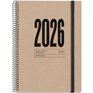 Miquelrius Sustainable Week to View 2026 Diary, Similar A5+ (155 x 213 mm), Weekly Planner, Recycled Cover Lined Cardboard, Recycled Paper 100 g/m², Elastic Closure, ES-EN-PT, Natural Miquelrius Sustainable Week to View 2026 Diary, Similar A5+ (155 x 213 mm), Weekly Planner, Recycled Cover Lined Cardboard, Recycled Paper 100 g/m², Elastic Closure, ES-EN-PT, Natural