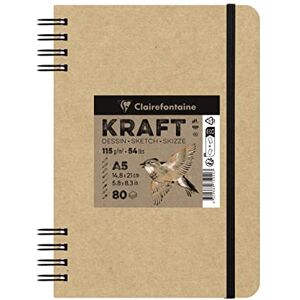 Clairefontaine 975940C Kraft Paper Spiral Notebook 80 Sheets A5 Brown Non-Laid Kraft Paper 14.8x21 cm 115g Elastic Closure, Soft Kraft Card Cover Clairefontaine 975940C Kraft Paper Spiral Notebook 80 Sheets A5 Brown Non-Laid Kraft Paper 14.8x21 cm 115g Elastic Closure, Soft Kraft Card Cover