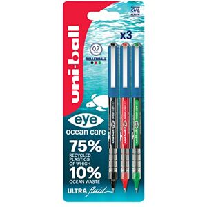 uni-ball Eye Ocean Care UB-157ROP Rollerball Pens. Fine 0.7mm Ballpoint Tip for Smooth Writing, Drawing, Art & Colouring. Fade and Water Resistant Liquid Uni Super Ink. 3 Pack Black, Red, Green uni-ball Eye Ocean Care UB-157ROP Rollerball Pens. Fine 0.7mm Ballpoint Tip for Smooth Writing, Drawing, Art & Colouring. Fade and Water Resistant Liquid Uni Super Ink. 3 Pack Black, Red, Green