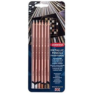 Derwent Metallic Pencil Traditional (6) Blister Multicoloured, One Size, 2305600 Derwent Metallic Pencil Traditional (6) Blister Multicoloured, One Size, 2305600