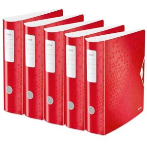 Leitz Wow Lever Arch File, Metallic Red, A4 Folder, Curved Spine 82mm Width, Elastic Fastening, Light Polyfoam Material, 11060026 Leitz Wow Lever Arch File, Metallic Red, A4 Folder, Curved Spine 82mm Width, Elastic Fastening, Light Polyfoam Material, 11060026