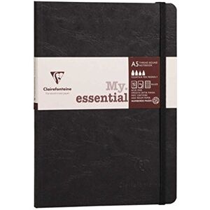 Clairefontaine 793461C Age Bag Collection A My.Essential Black Sewn Elasticated Notebook A5 14.8x21 cm 192 Lined Numbered Pages 90 g Ivory Paper Grain Leather Glossy Card Cover Clairefontaine 793461C Age Bag Collection A My.Essential Black Sewn Elasticated Notebook A5 14.8x21 cm 192 Lined Numbered Pages 90 g Ivory Paper Grain Leather Glossy Card Cover