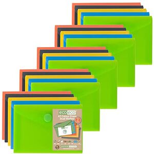 eco-eco A7 50% Recycled Assorted Colours Press Stud Popper Wallet, Plastic Folders (Pack of 25), 105mm x 74mm, eco077x25 eco-eco A7 50% Recycled Assorted Colours Press Stud Popper Wallet, Plastic Folders (Pack of 25), 105mm x 74mm, eco077x25