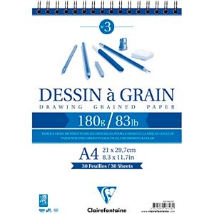 Clairefontaine 96628C Spiral Pad Header Grain Drawing Paper 30 Sheets Marked Grain Drawing Paper A4 21 x 29.7 cm 180g Pack of 5 pads Clairefontaine 96628C Spiral Pad Header Grain Drawing Paper 30 Sheets Marked Grain Drawing Paper A4 21 x 29.7 cm 180g Pack of 5 pads